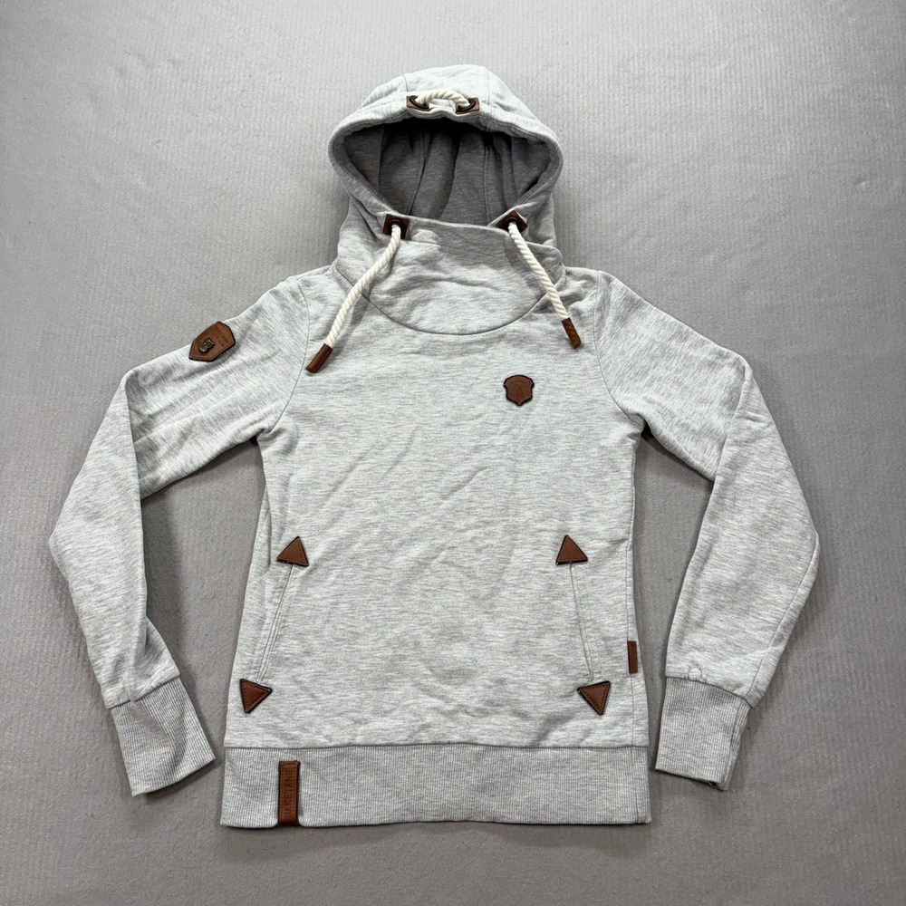 Naketano Hoodie Womens S Grey Schnizzel Dizzel Popizzel Faux Leather‎ Trim